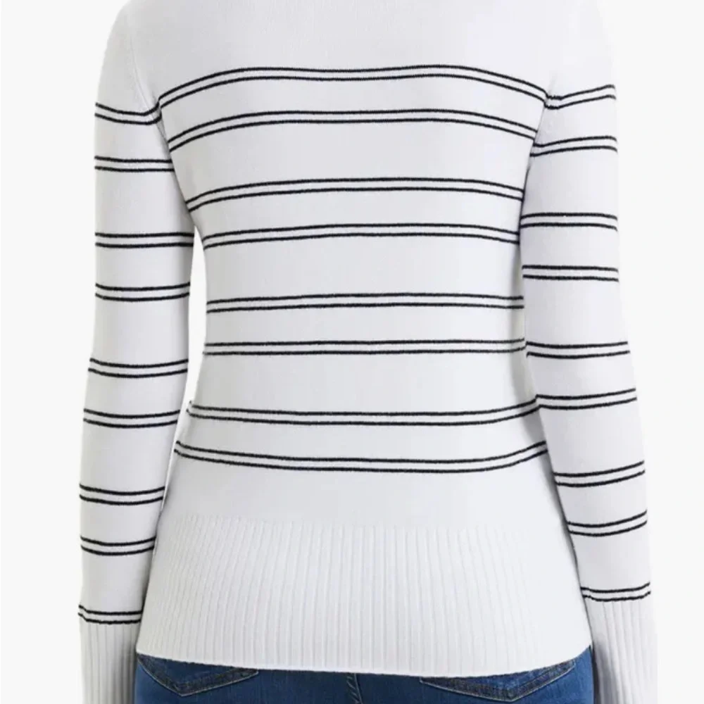 French Connection Babysoft Stripe Funnel Neck Sweater Black White Size M